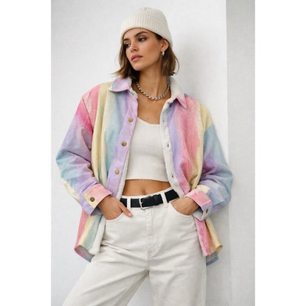 Shacket Jacket Rainbow Sherbet pastel Multicolor Boutique Emily Wonder NEW
